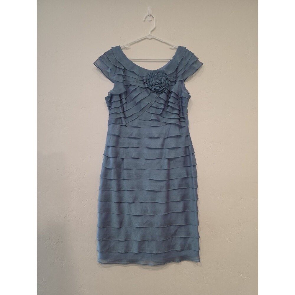 Lizzatti Collection Vtg Women's Blue Metallic Ruffle Mini Dress Size 16